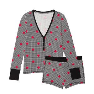 Waffle knit heart patterned lounge set